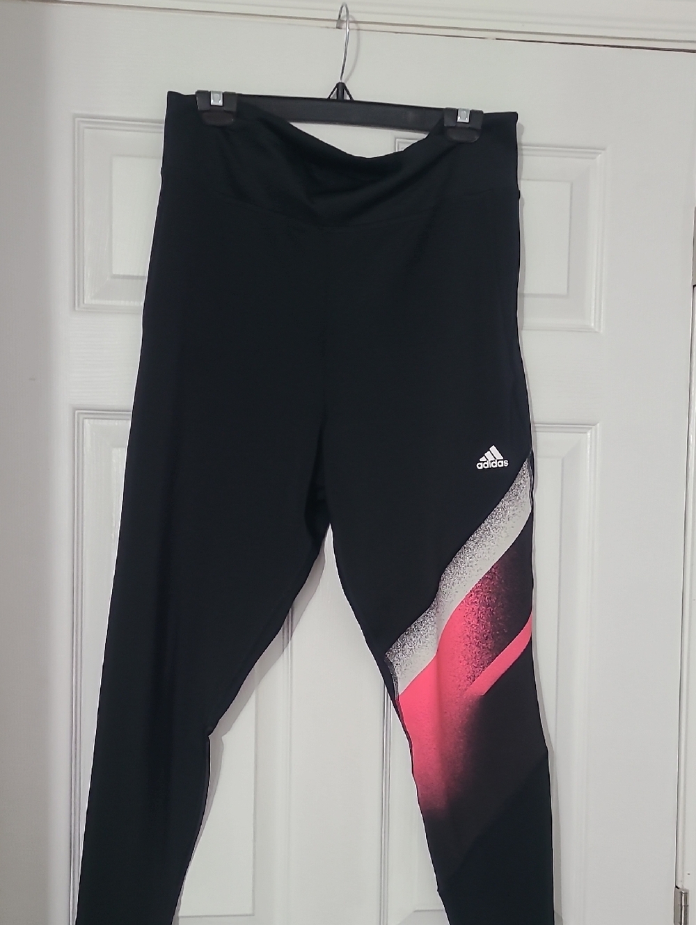 adidas Black Leggings with Pink and White Side Accent
